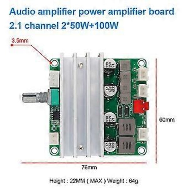 Digitalt Ljudförstärkarkort 2.1 Kanal 2X50W&100W 12V-24V Hemmabio DIY Förstärkarmodul med Bas och Diskant