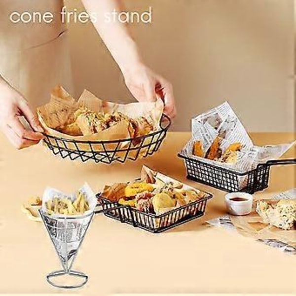 4 stk. pommes frites stativ kjeglekurv fritesholder med dippskåler kjegle snacks stekt kylling display stativ mathyller bolle