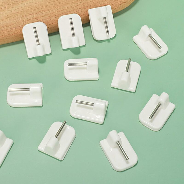 24-pack självhäftande krokar, gardinkrokar för gardinstänger, ingen borrning, för fönster badrum kök, 2,4 x 1,7 cm-DENUOTOP