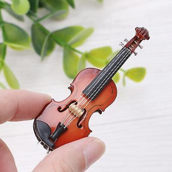 7CM Mini Violin Miniature Musikinstrument Træmodel med Støtte og Etui
