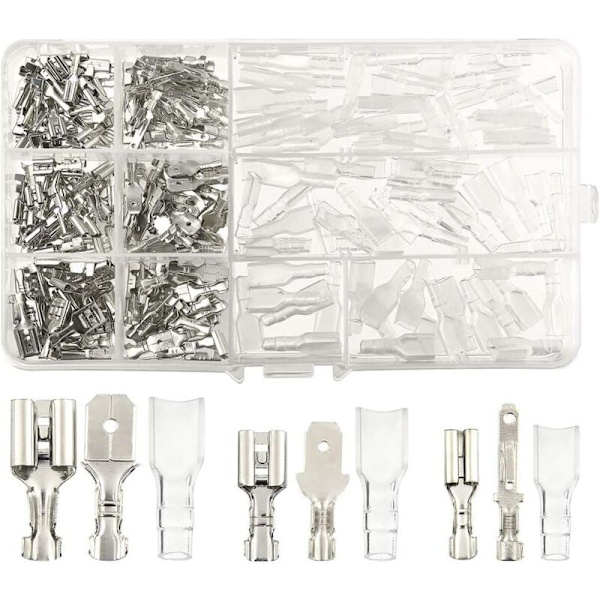 270 stk elektriske terminaler, T-kontakt ledningskontakt, hann-hunn spade ledningskontakter crimp terminalblokk med isolerende hylse 2,8 mm 4,8 M