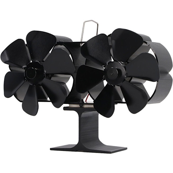 6 Blades Stove Fan Heat Powered Double Head Fireplace Fan Non-Electric Home Fan Black