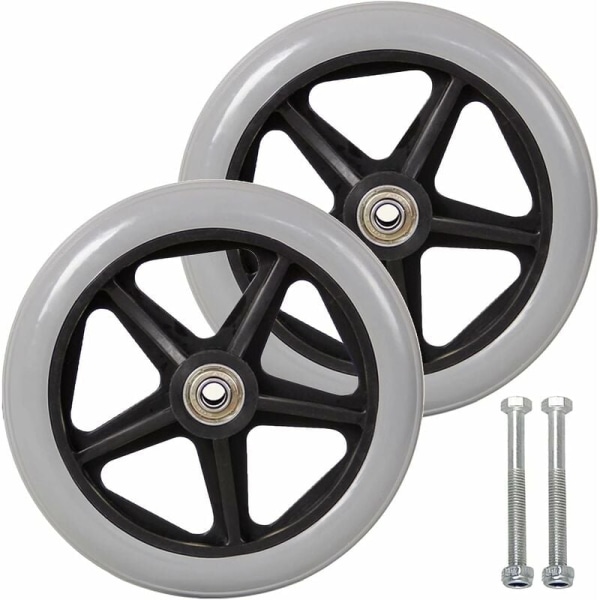7 tommer forhjul, 2 stk. kørestolshjul, skridsikre massive dæk, 170 mm grå i sort, hjul til kørestole, rollatorer, gangstativer（grå）