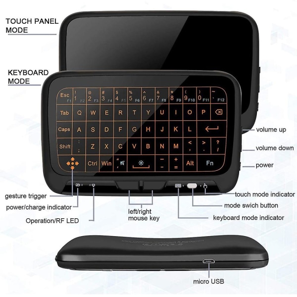 Langaton näppäimistö ja kosketuslevyhiiri yhdistelmä, 2,4 GHz koko näytön kosketusalue Android-TV Boxille, Htpc, Iptv, PC, Ps3 (taustavalaistu)