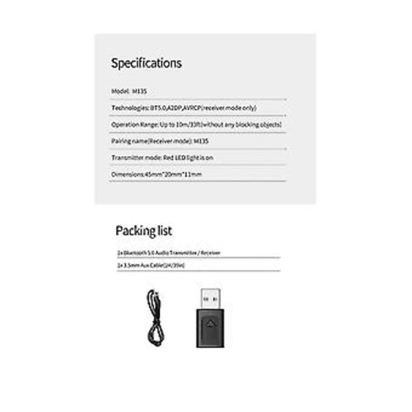 4-in-1 USB Bluetooth 5.0 -vastaanotinlähetinadapteri 3,5 mm PC:lle, TV:lle, PHS:lle, kotiin ja autoon
