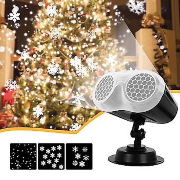 Juleprojektor LED-lys Vanntett 3D Snøfnuggprojektorlampe med Fjernkontroll for Julebryllupsfest