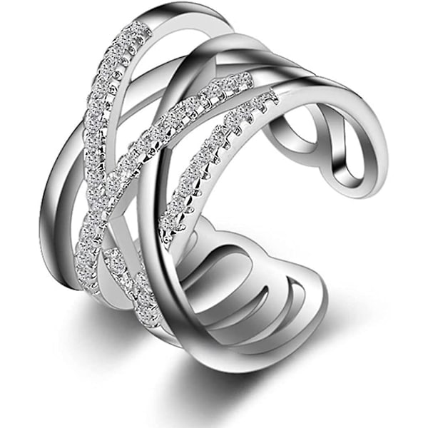 Tumring Silver Cross Lines Ring Celtic Knot Justerbar Öppen Ring Cubic Present