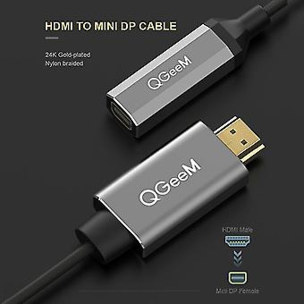 Qem Hdmi Enkel Till Mini Dp Konverter Adapter Kabel Uhd 4k@30hz Plug