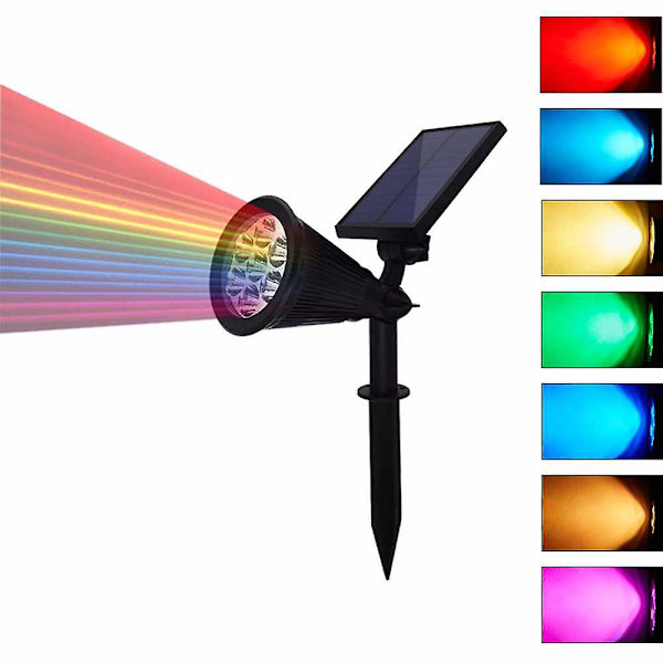 Led solcells trädgårdslampa strålkastare automatisk ändring 7 färger solcellslampa utomhus för gård uteplats gräsmatta belysning vattentät 1 st