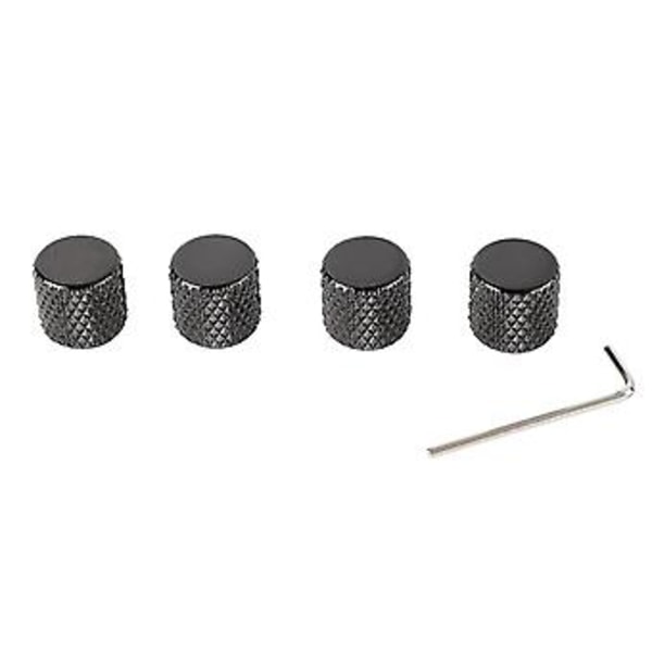 4 st Gitarrknapp Metall Volym Tonkontroll Dome Platt Topp Barrel Knapp Musikinstrument Tillbehör Set med Skiftnyckel GD139C Svart