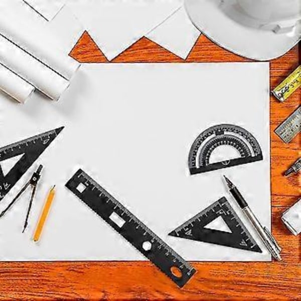 Linjal Vinkelhake Gradskiva Geometrilinjalsats med 15cm Linjal Gradskiva och 60&amp;45 Vinkelhakar för Studentmaterial, Aluminiumlegering (svart 4 Delar)