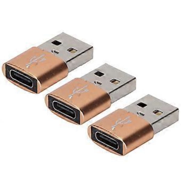 3 kpl USB 2.0 uros - TypeC naaras U-levysovitin metallinen USB - TypeC -sovitin kannettavalle tietokoneelle ja matkapuhelimelle (kulta)