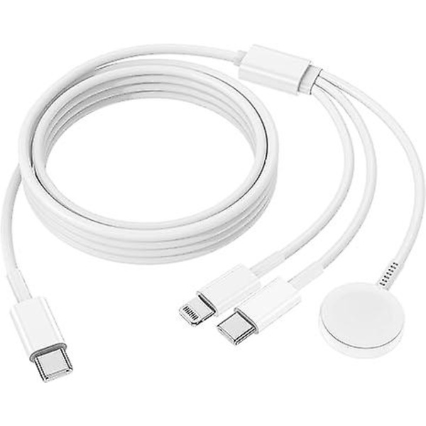 Watch laddningskabel, 1,2 m USB C magnetisk trådlös klockladdningskabel, 3 i 1 Apple Watch laddningskabel, kompatibel med Apple Watch, Iph