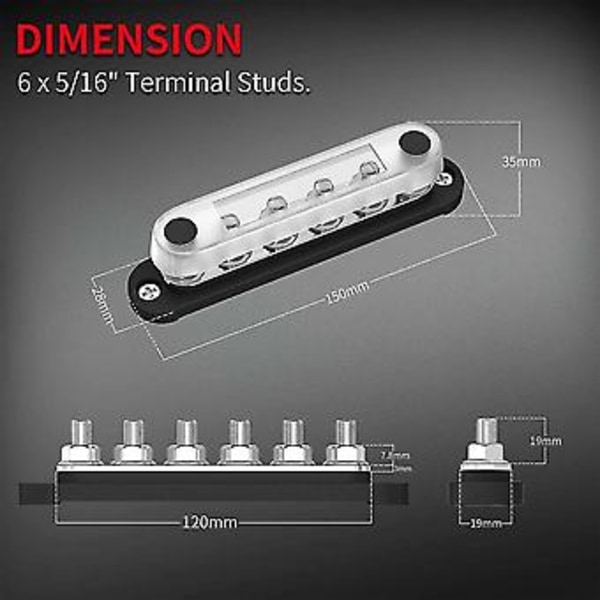 12V Sammelskena 6x5/16 tum (M8) Terl Dubbar 12 Volt B Med Skydd Sammelskena