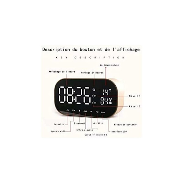 Digital spegelalarmklocka med Bluetooth-högtalare, ljusalarmklocka med LED-display och väckarklocka för hemmakontor