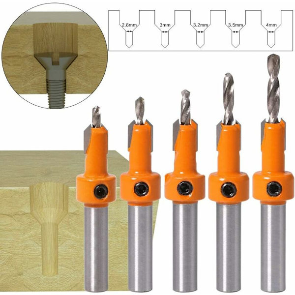 DENUOTOP 5 st träavfasningsborr Bits Countershaft HSS Konisk borr Bits-DENUOTOP