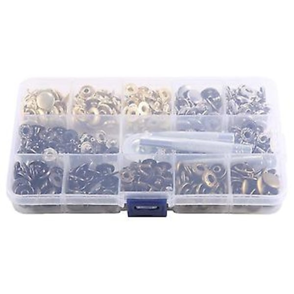 100 Sett Trykknapper Sett, 12.5mm Metallknapper Trykknapper, 4 Trykknapper Fo