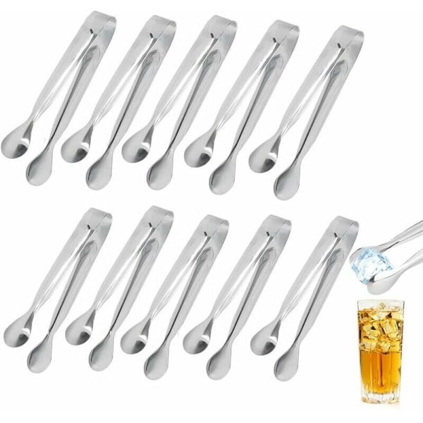 10 stk. Mini rustfrit stålispincer til isterninger til bryllupsfest, bar, køkken, slik, kage, kaffe og te