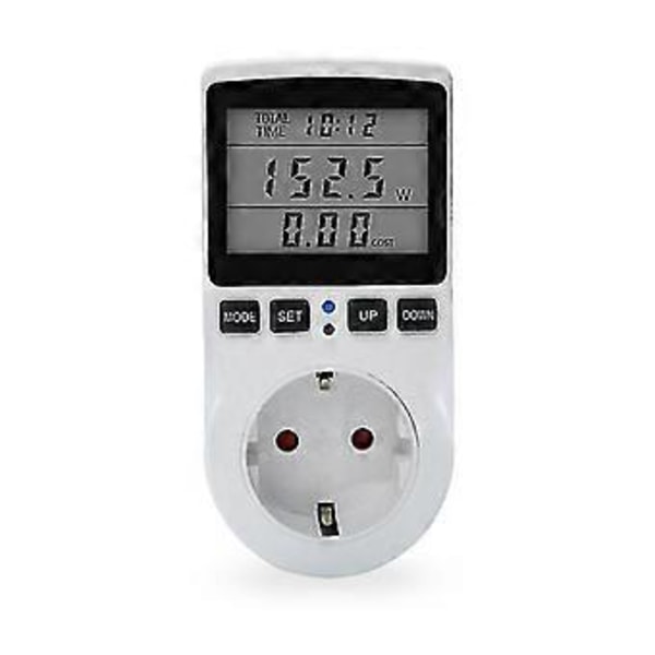 AC 220V Strøm Energimåler Digital Wattmeter Kwh Amp Tid Elektrisitetspris Effektfaktor Monitor EU Plugg