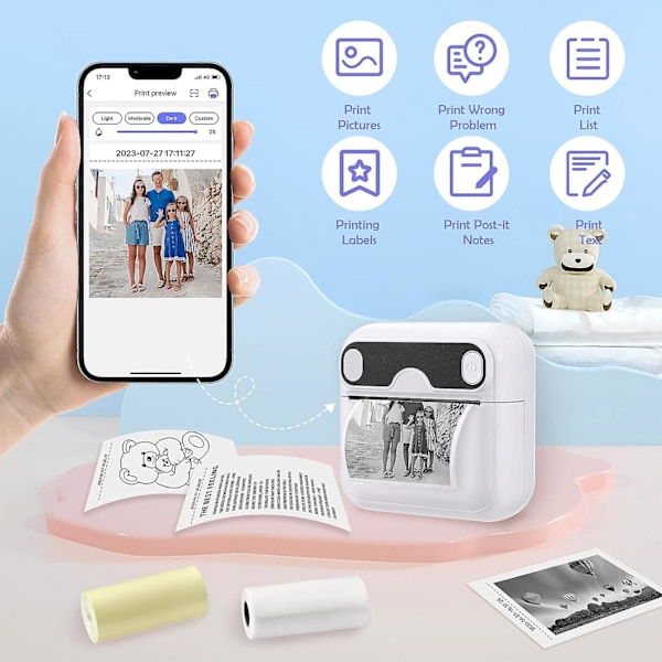 Mini-tarratulostin, Bluetooth-valokuvatulostin, yhteensopiva iOS- ja Android-laitteiden kanssa, opiskeluun, muistiinpanoihin, kuviin, valokuviin, päiväkirjoihin, musteeton