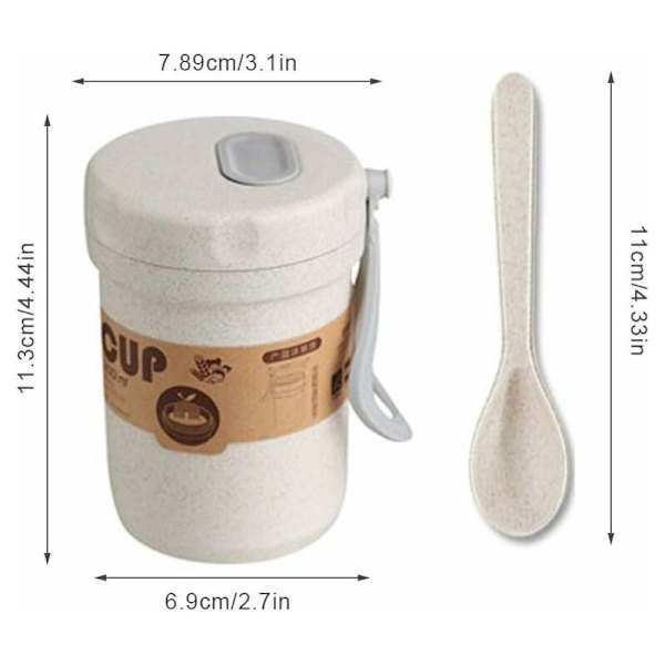 Muesli-mugg, Muesli-kruka, 300 ml bärbar behållare för mjölk, flingor, müsli, mikrovågsugn, BPA-fri, förhindrar spill, med sked för frukost (B
