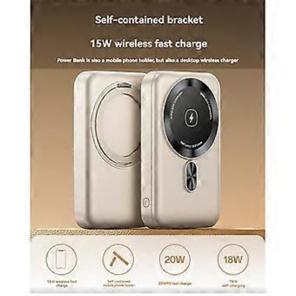 Magnetisk Powerbank 10000mAh 15W Bærbar til Trådløs Oplader med Holder til for Watch Series