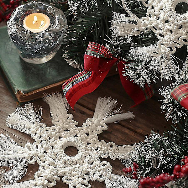 Lumikide Macrame Seinävaate Oranment Boho Käsinkudottu Puuvillaverho Kotiin Juhliin Joulukoriste