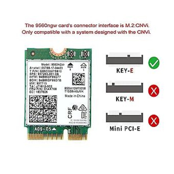 9560ngw Wifi +antenne 1730mbps Trådløs Ac 9560 Dual 2.4g+5g Bt 5.0 802.11ac M.2 Cnvi 9560