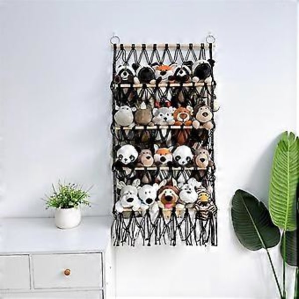 Veggoppheng Organizer Kosedyr Leke Nett Hengekøye Barnerom Plysj Lekeoppbevaring Boho Macrame, Blå