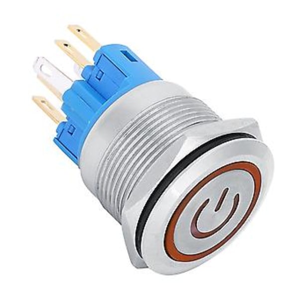 2 stk. DC12-24V 22mm 6-pinners selvlåsende trykknappbryter i rustfritt stål, oransje LED-indikator, slitesterk og vanntett, ideell for bilindustri og