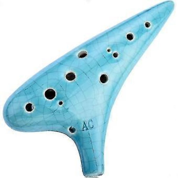 12 Hullers Keramisk Ocarina - Alto C - Med Beskyttelsestaske Og Sangbog - Blå