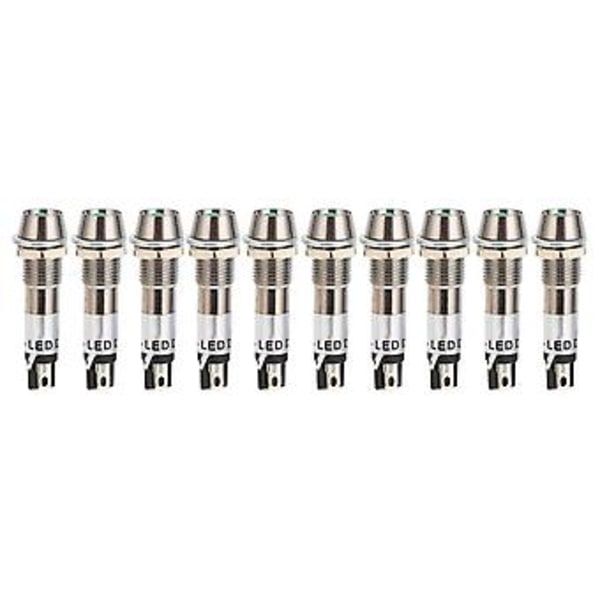 10 stk. DC 24V Indikatorlys Signallampe Rustfrit Stål Skal 8mm Signallampe Pære Indikator Grøn