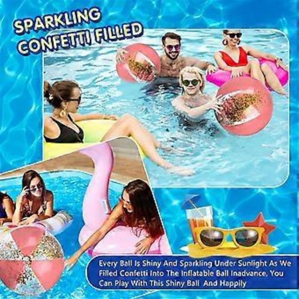 2 stk. 40 cm Oppustelige Strandbolde Guld Konfetti Poolbolde til Swimmingpool til Voksne Sommer Fødselsdagsfest Rosaguld