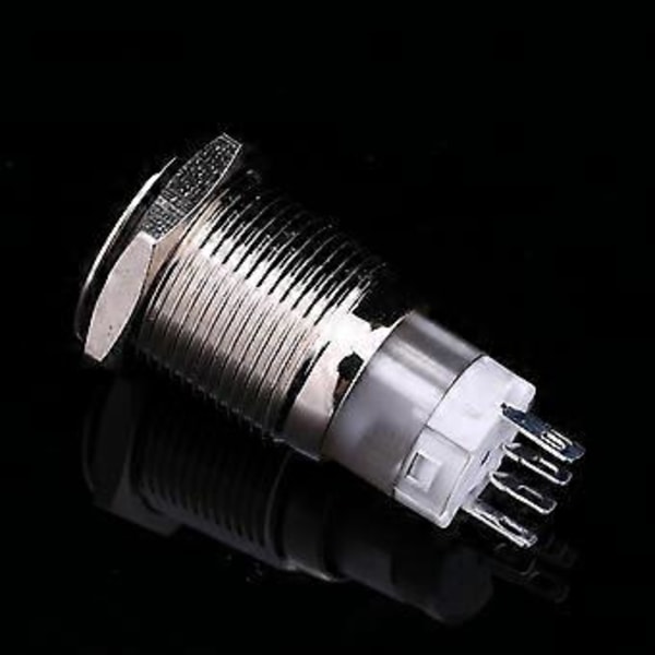 16mm 1NO 1NC Tilslutning Metal LED on/off Kontakt Låsende Tryk Strømknap 12V