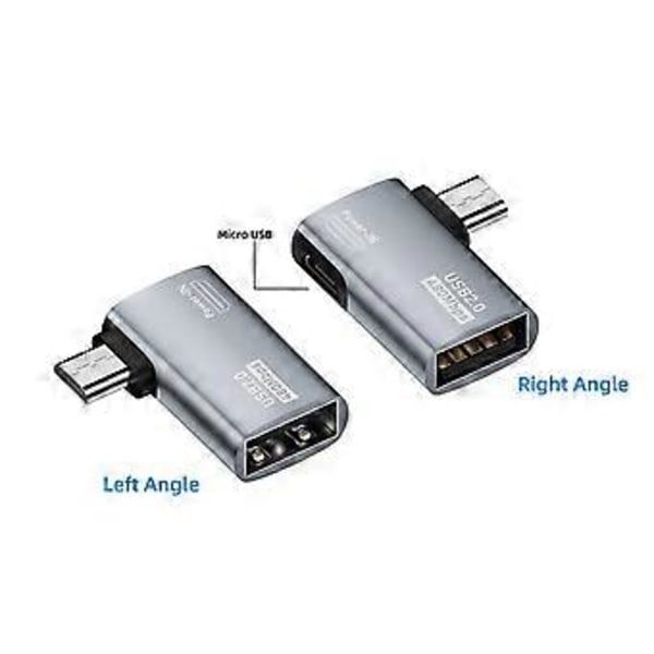 2 st OTG-adapter för 90 graders vänster/höger vinkel Micro-USB till USB OTG-adapter för Android-telefon och surfplatta