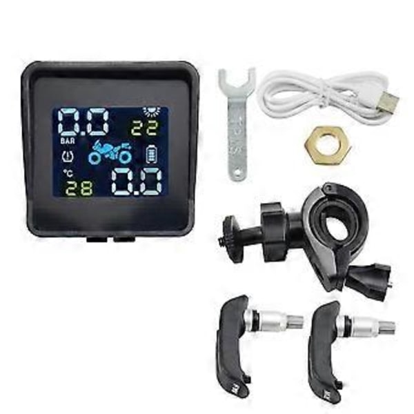 Motorcykel Solar TPMS Motor Dæktryk Temperatur Overvågningssystem Kit USB Opladning