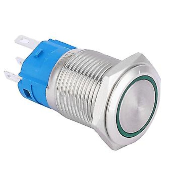 16mm LED Självåterställande 1NO 1NC Metall Tryckknapp Strömbrytare för Bilmodifiering (Grönt Ljus 12V)