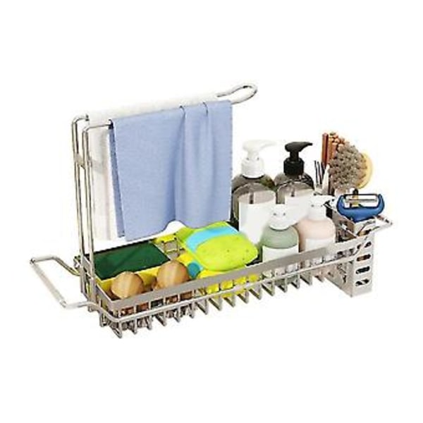 Svamp Holder For Kjøkkenvask, caddy, utvidbar (16.7-21.2 tommer) sølv