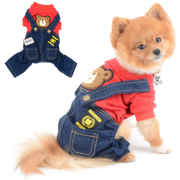 Pet's four leg thickened autumn and winter clothes Dog's four leg jeans suspenders  xl