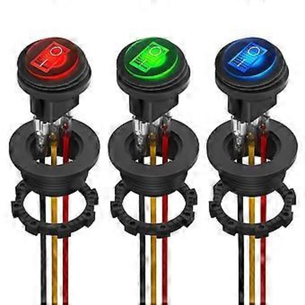 Rund Vippebryter 12V 20A UL-listet Vanntett Marine Rund Vippebryter LED-belyst På Av Bryter Kraftig 3 Farger