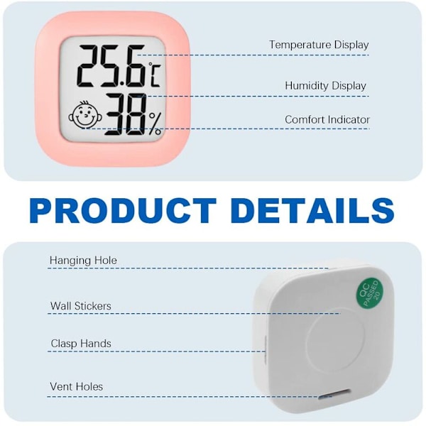 Mini innendørs termometer hygrometer, digital termo hygrometer indikator nøyaktighet romtemperaturmonitor og fuktighetsmåler (3 stk)