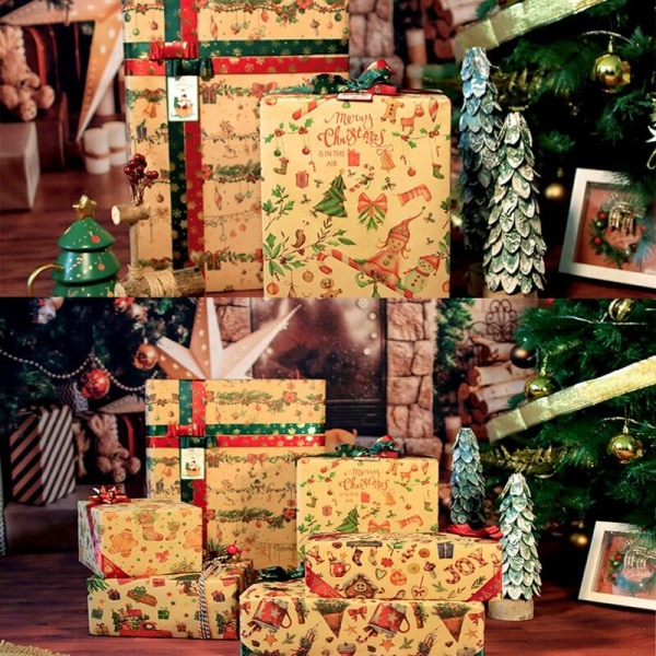 Julpapper för julklappar, 12 ark julpapper, kraftpapper för julklappar, återvunnet kraftpapper för julklappar 7