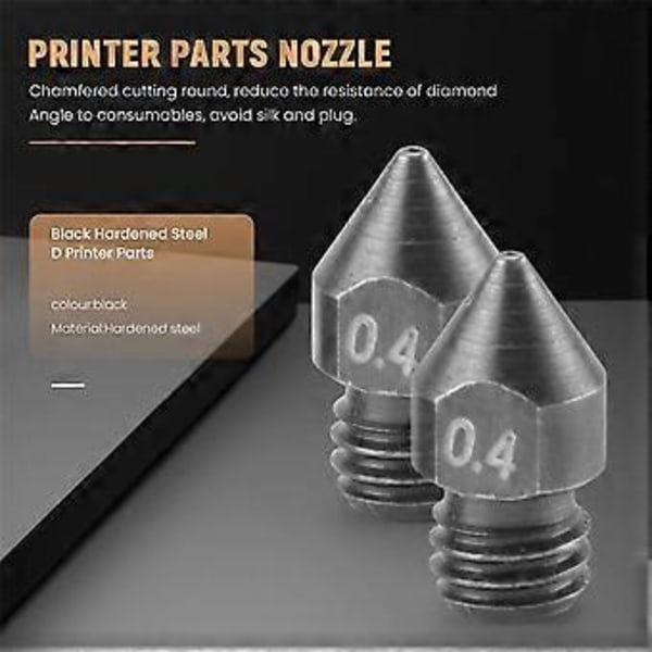 5 st/Lot 3D-skrivardelar MK8 Härdat Stål Munstycke 1,75 mm 0,4 mm för MK8 3 CR10 CR10S Hotend Kit