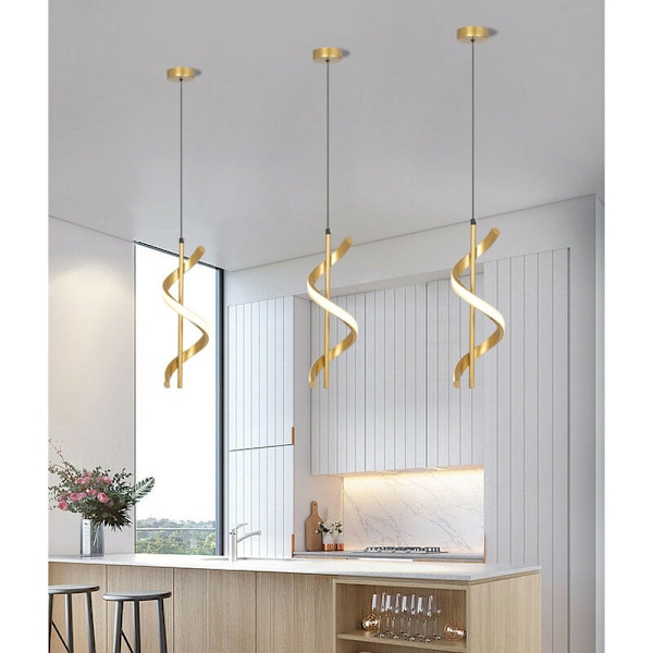 Moderne Pendel Loftlampe LED Spiral Hængende Lampe 2M Justerbar Lysekrone Koldt Hvidt Lys Guld