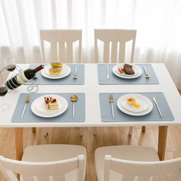 4-pack placemats, värmetåliga läderbordsmattor 45¡Á30cm halkfria tvättbara blå