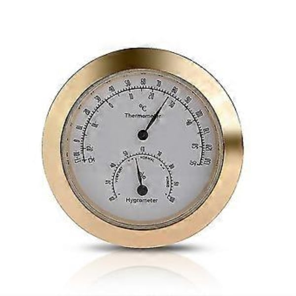 Rundt Termometer Hygrometer Fugtighed Temperaturmåler Til Violin Guitar Instrumentpleje (2 stk., Guld)