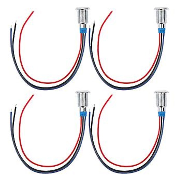 4 Set Förkopplade Runda LED-lampor Vattentäta Metall 2-färgs Lampor Gemensam Anod 3-6V 10mm (Röd och Blå)