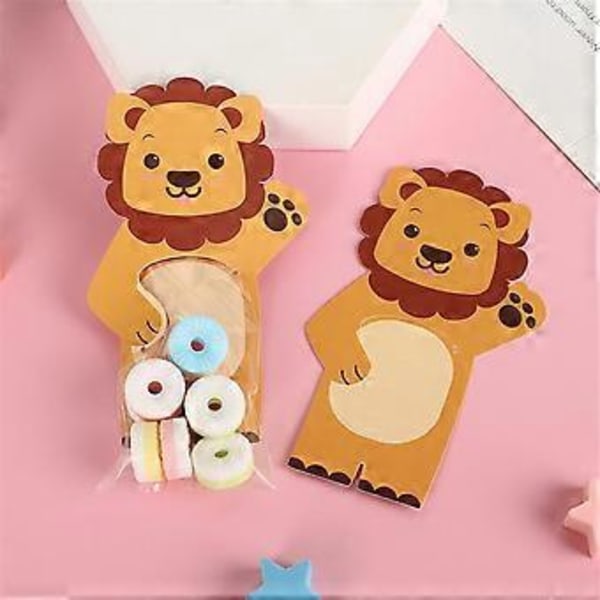 Sarjakuvaeläin Karkkipussi Lahjakassi Söpö Kani Leijona Välipala Keksi Pussi Viidakko Syntymäpäiväjuhlat Babyshower Koristelu A