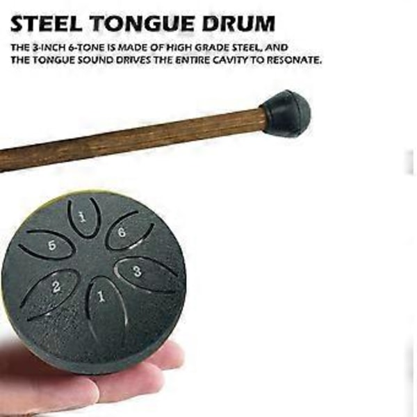 Regntrumma för utomhusbruk, Stål Tongue Drum 6 Toner 3 Tum Chakra Tank Drum Stål Slagverk Vadderade Klubbor Guld