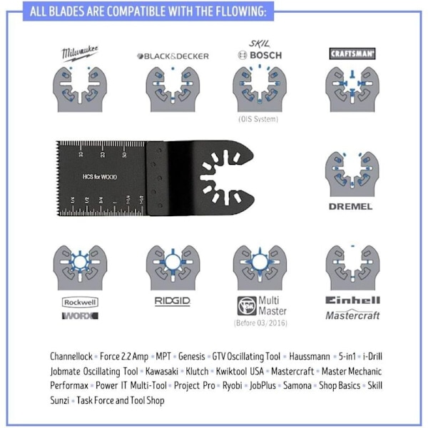 Sett med 20 universelle oscillerende hurtigutløsbare sagblad for tre/bi-metall oscillerende verktøy - RWBiy / Hånd- og elektroverktøy / Tilbehør til elektroverktøy / Acce